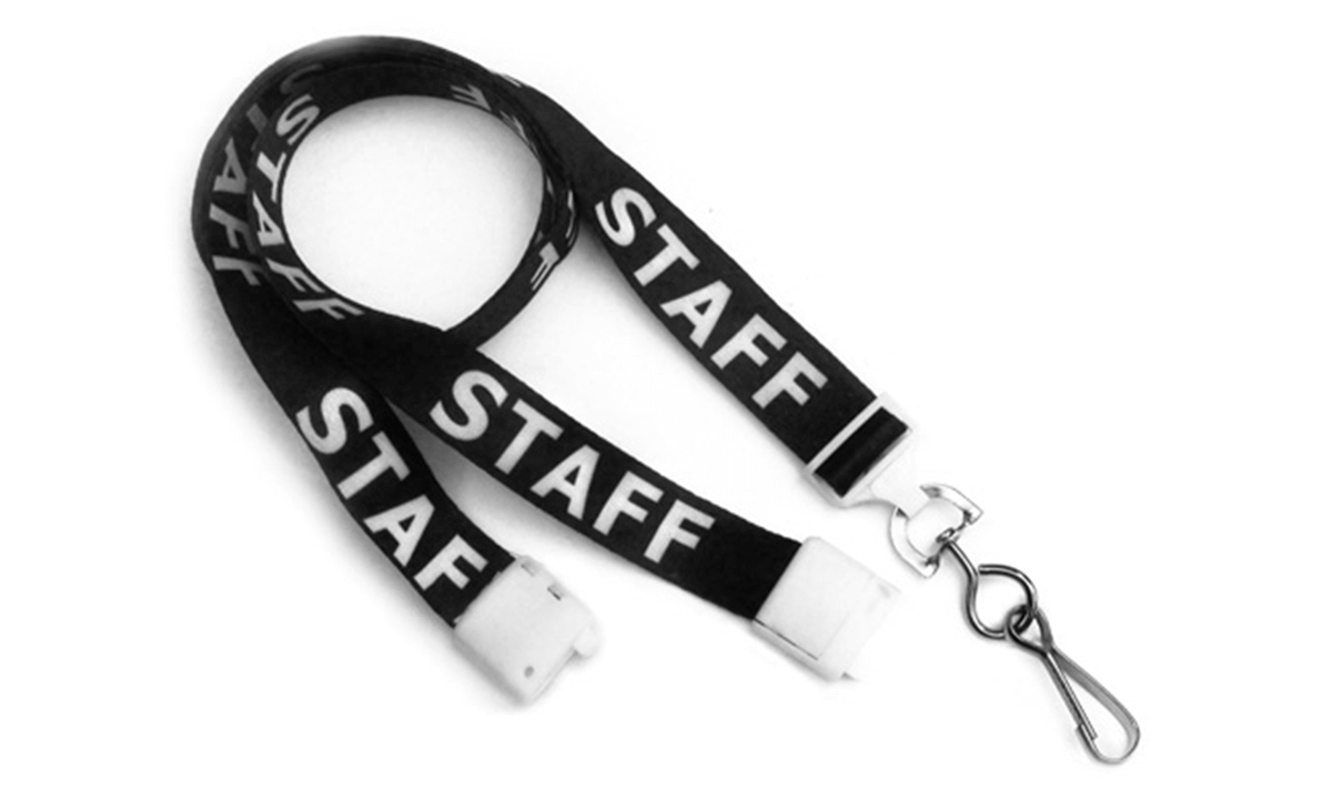 Tours de cou satin 16mm pré-imprimés "STAFF" avec mousqueton rotatif en métal