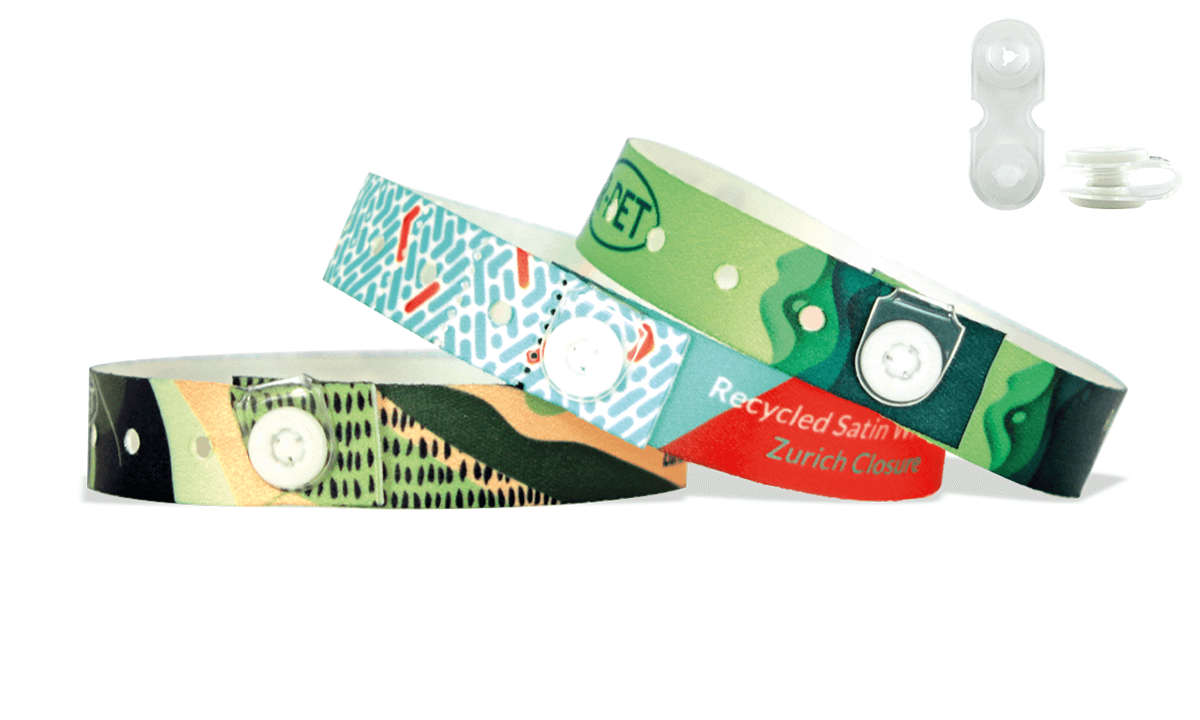 Bracelets en satin RECYCLE avec fermeture bouton en vinyle à pression transparent (Zurich)