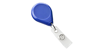 Enrouleur yoyo rond bleu avec sangle en vinyle et clip