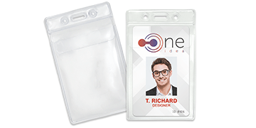 Porte-badge en vinyle avec rabat repliable - Insert max 67 x 99 mm