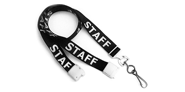 Tours de cou satin 16mm pré-imprimés "STAFF" avec mousqueton rotatif en métal